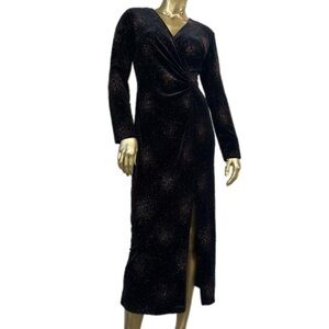 Y2K vintage Connected bodycon v-neck long sleeve midi sparkly velvet dress 8P